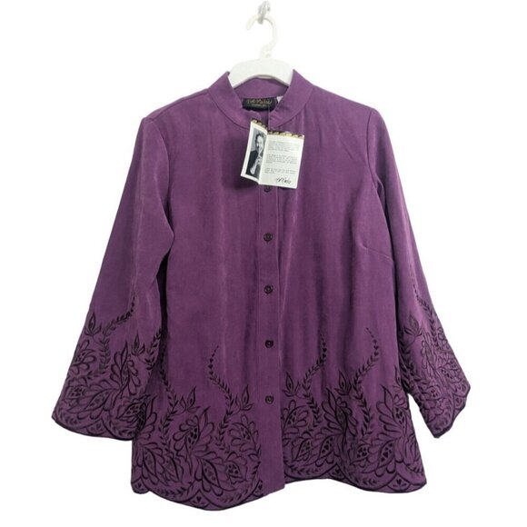 NEW Vintage Bob Mackie Wearable Art Purple Button Up Blazer Blouse Women’s XS - Picture 1 of 7